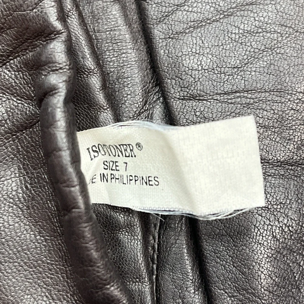 Isotoner Leather Driving Gloves Womens Size 7 Brown Leather Acrylic Nylon Lining - Picture 4 of 5